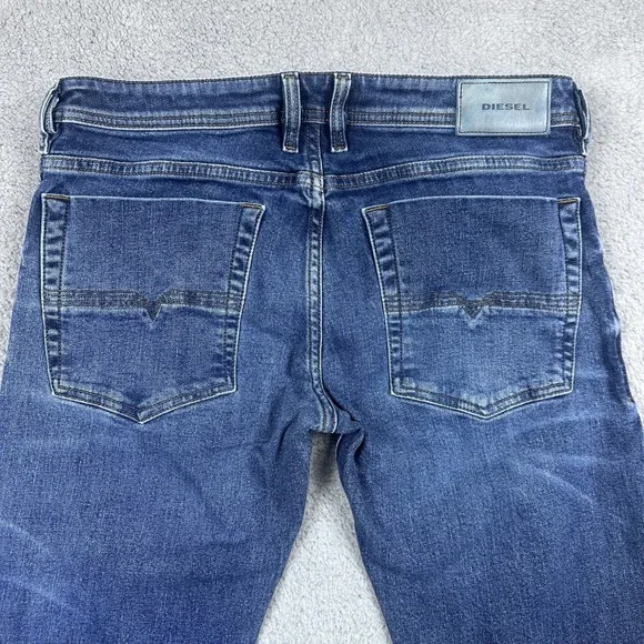 Diesel Jeans Mens 33x34 Zatiny Distressed Regular Bootcut C84ZX Button Fly Blue - Picture 3 of 16